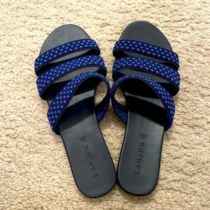 ROTHY'S sandals - two tone blue cord straps, flat sandals, women's size 9.5